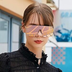 Shield Sunglasses Women Pink‎ Mirrored Lens Rimless Fashion UV400 Protection Hot